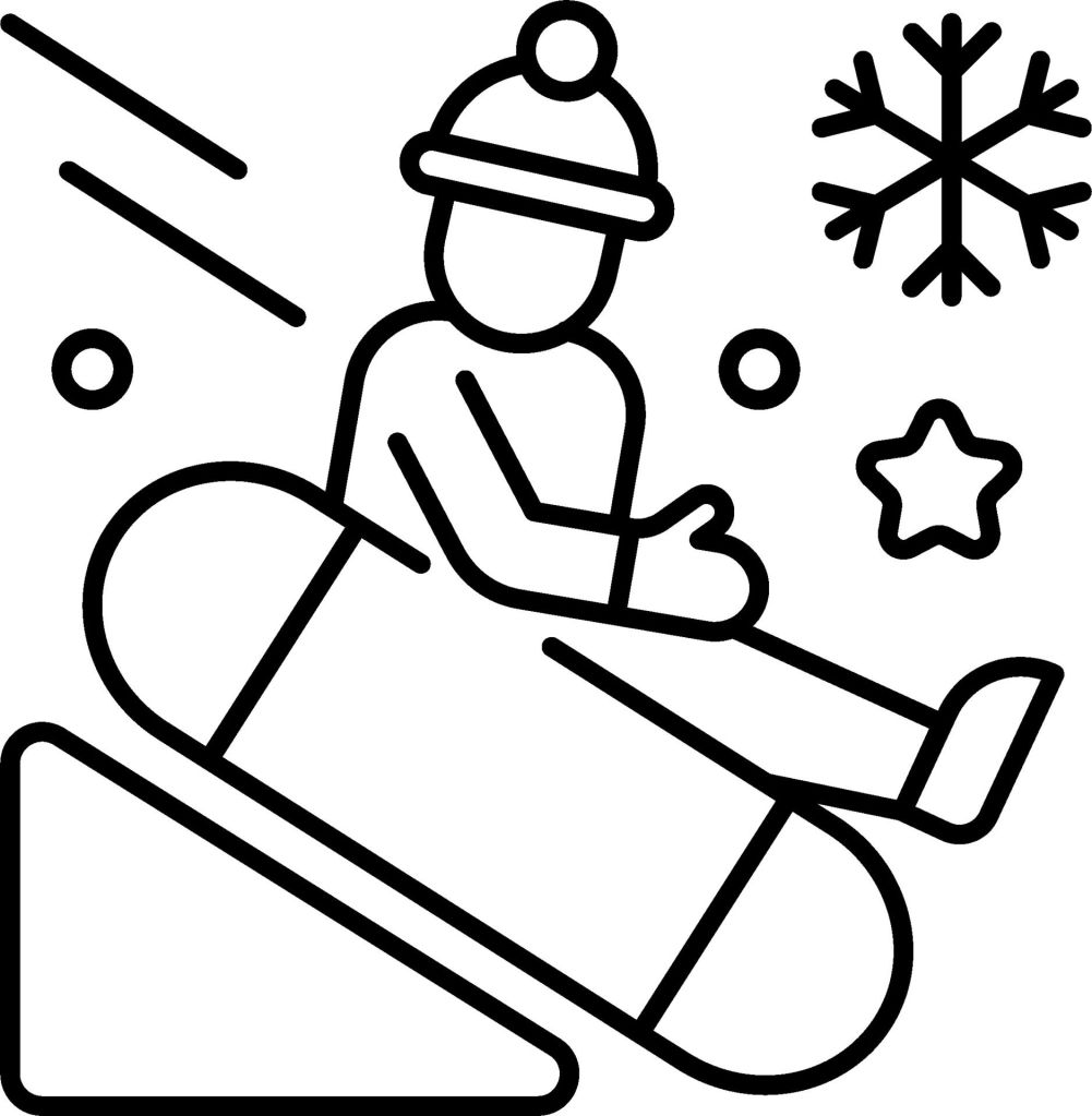 Outline drawing of person snow tubing